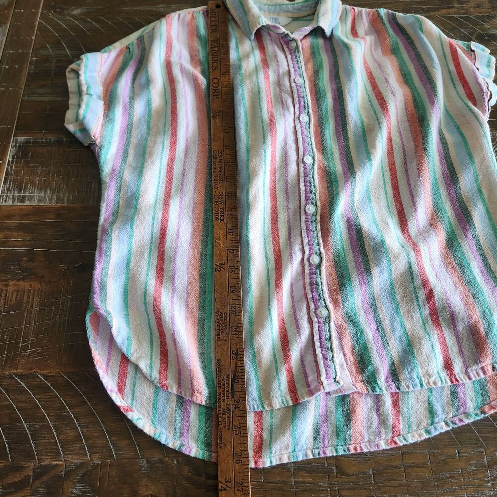 Time And Tru Button Up Shirt Womens XL 16 18 Linen Blend Striped Short Sleeve - Picture 6 of 10